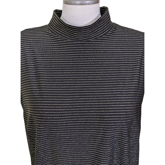 Womens Plus Size 2X Sleeveless Mock Neck Top Black Gold Metallic Stripe Stretch - Picture 2 of 8